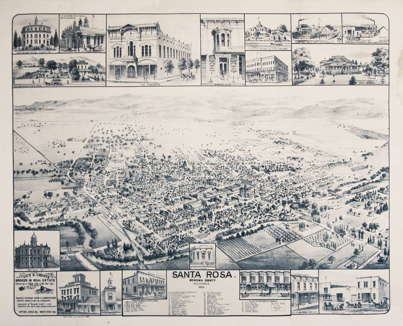 Santa Rosa, Sonoma County, 1885 (Birds eye view) by Unidentified