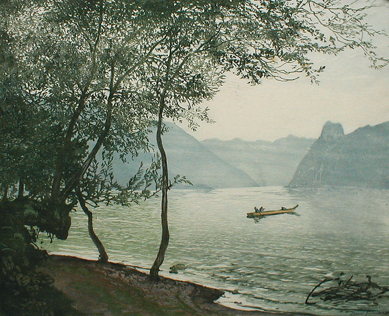 (Lakeside with Canoe) by Hans Frank