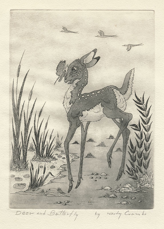 Deer and Butterfly by Woodrow Wilson Crumbo