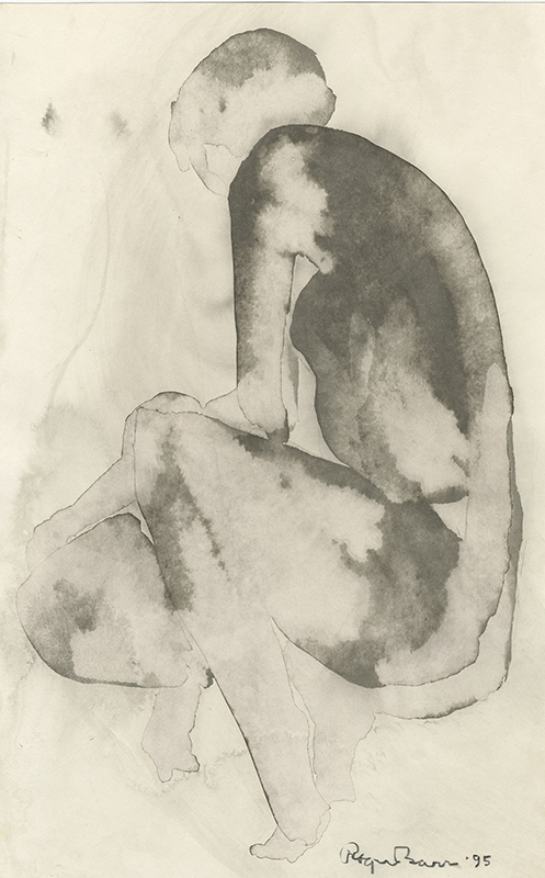 [female nude, squatting, sideview with head turned right] by Roger Terry Barr