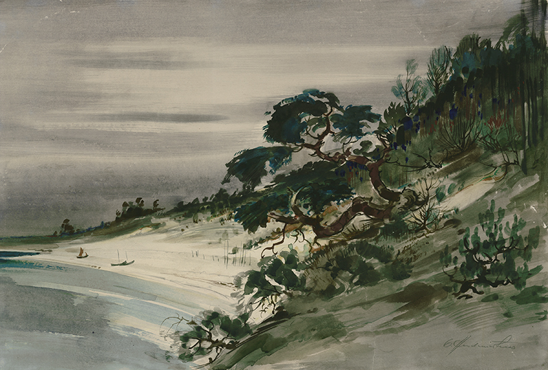 (Seashore and trees) by Unidentified