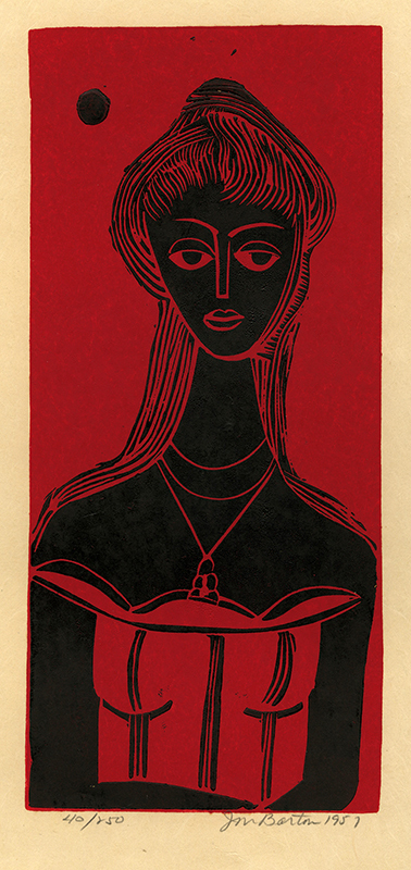 (woman in red dress) from Block Prints 1957 by John Murray Barton