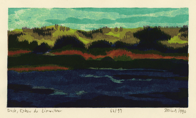 Dusk, Estero de Limantour  from: Point Reyes - A Suite of Color Woodblock Prints by Micah Schwaberow