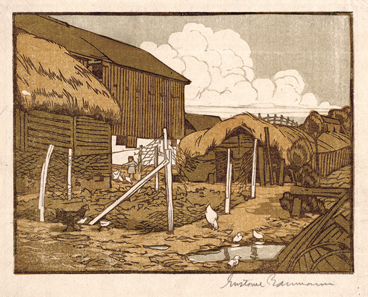 Fox Lake Farm Yard (plus an original block) by Gustave Baumann