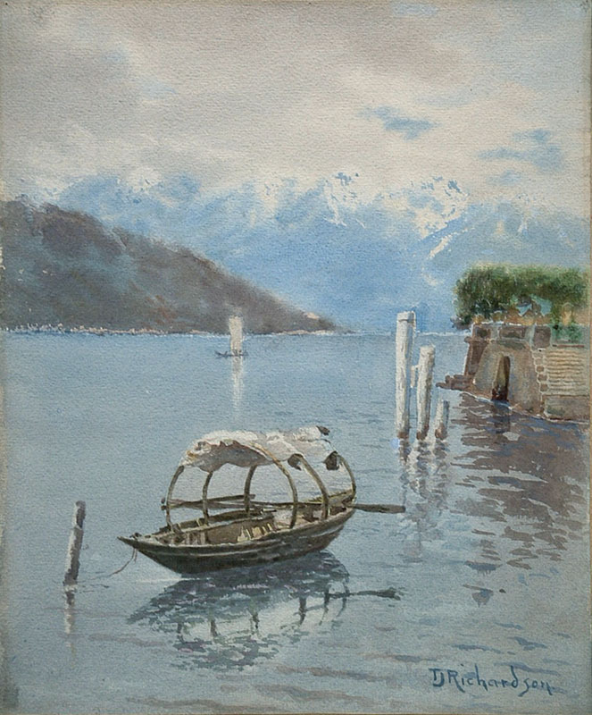 (Alaskan lake, moored boat) by Theodore J. Richardson