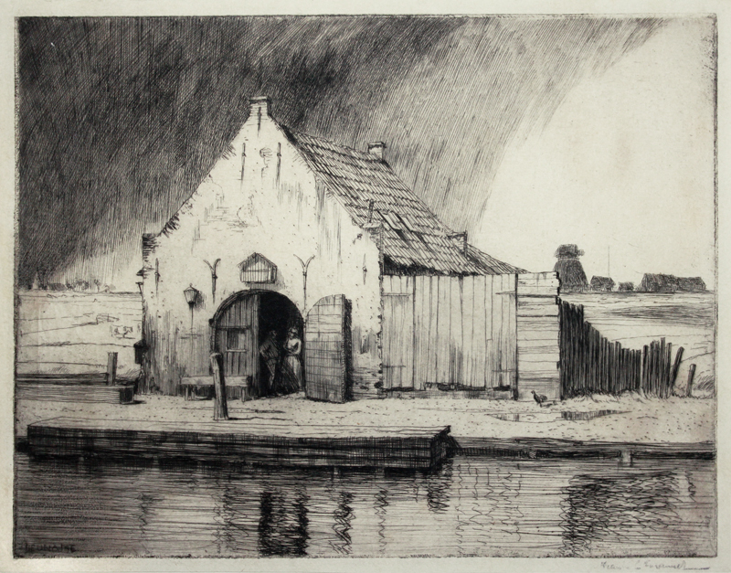 Untitled (cottage on canal) by Frank Lewis Emanuel