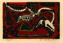 (Abstraction in red, black & green) from Block Prints 1957 by John Murray Barton